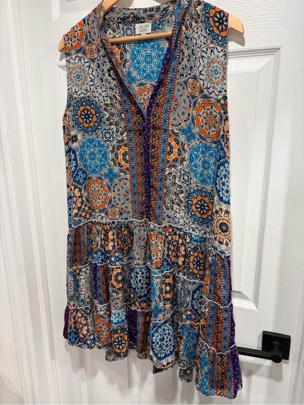 Willow Blossom Boho Tile Print Sleeveless Tunic Dress V-Neck Medium - Picture 2 of 8